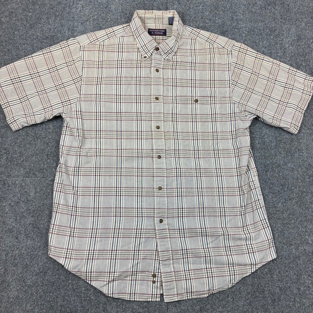 Roundtree & Yorke Mens Size Large Plaid Short Sleeve Button Down Shirt Cotton